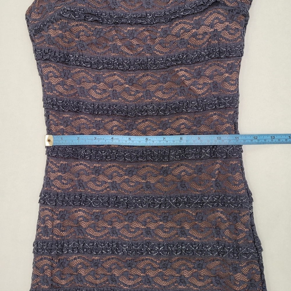 Bloom One Shoulder Metallic Ruffle Lace Mini Dress - Picture 5 of 12